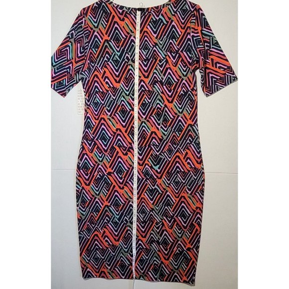 LuLaRoe Julia Dress Size Medium - NWT Pink Red Abstract Design - Picture 3 of 7